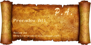 Preradov Ali névjegykártya